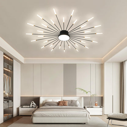 JAYMP Ceiling Light Modern Flower Shape Ceiling Lamp for Living Room Dining Room Flush Mount Metal Acrylic Sputnik Firework Petal LED Lighting Fixture (Matte Black, 30+1 Lights)