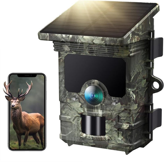 Solar Trail Camera - 4K 85MP WiFi Bluetooth Game Camera with Night Vision | Rechargeable 2500mAh Battery, IP66 Waterproof for Wildlife