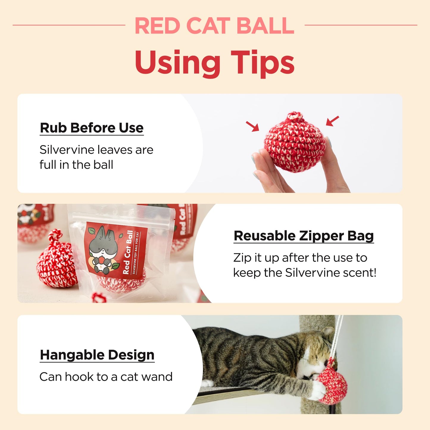JAYU PET Red Cat Ball [W/O Bell Version] - Handmade Silvervine Cat Toy with Catnip, Interactive Matatabi Ball for Indoor Cats & Kittens, Feline Play Toy & Gift (2.7 inch)
