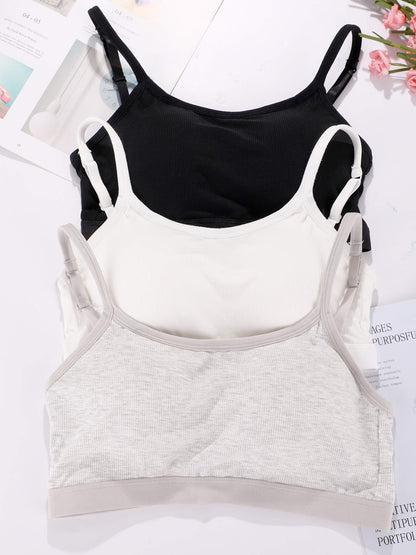 Boao 3 Pieces Mini Camisole Bra Padded Brassiere Tank Top Brassiere Women Sports Bra with Straps(Black, White, Grey,L)