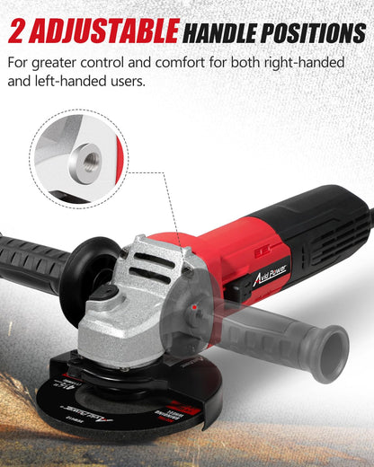 AVID POWER Angle Grinder, 7.5-Amp 4-1/2 inch Electric Grinder Power Tools with Grinding and Cutting Wheels, Flap Disc and Auxiliary Handle for Cutting, Grinding, Polishing and Rust Removal - Red