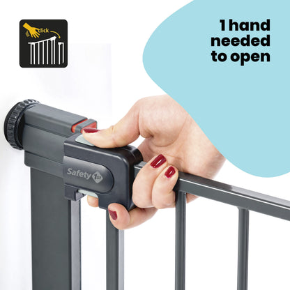 Safety 1st Easy Close Metal Gate, Baby Stair Gate Pressure Fit, 73-80cm (max. 108cm), Easy-Closing Baby Safety Gate, One-Hand Opening, No-Screw Installation (No Drilling), Double Lock System, Black