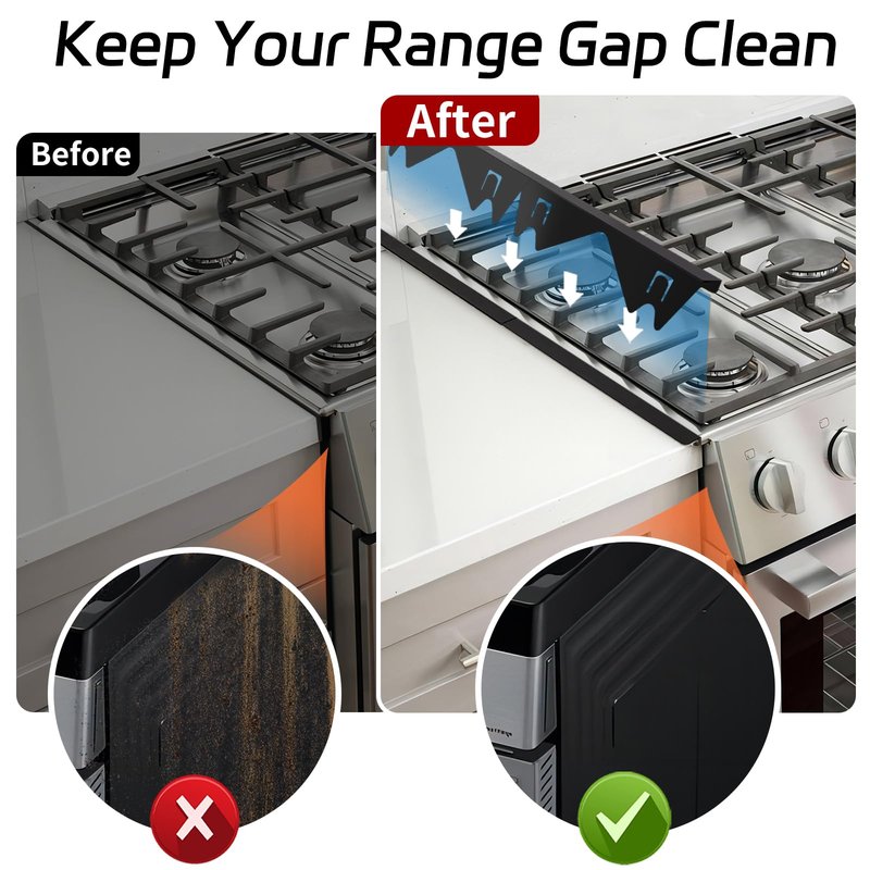 Stainless Steel Stove Gap Covers (2 Pack), Stove Gap Filler, Stove Counter Gap Guards for Kitchen, Range Trim Kit, Easy Clean with Heat Resistant, Adjustable Length 13.8” to 27.6”, Width 0.79"