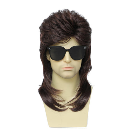 Auguyist Mullet Wig for Men, Joe Dirt, Emo, 80s Costume, Halloween Accessory (Dark Brown)