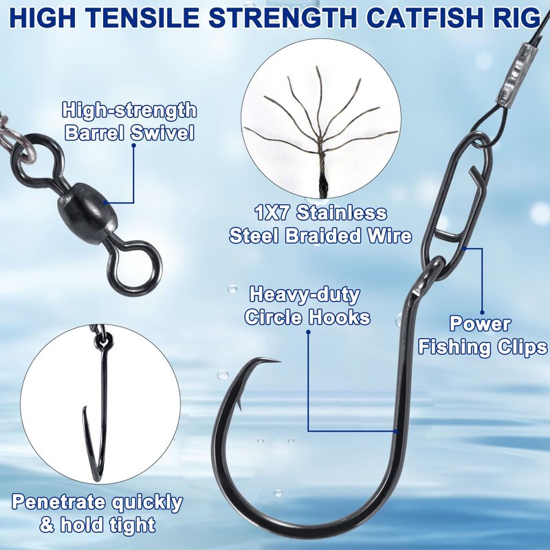 Alwonder 5-Pack Catfish Float Rigs, Catfishing Tackle Bobbers High Buoyancy Body with 8/0 Circle Hooks, Green Chunky Rigs Catfish Equipment Cat Fishing Gear Rig for Bank Fishing