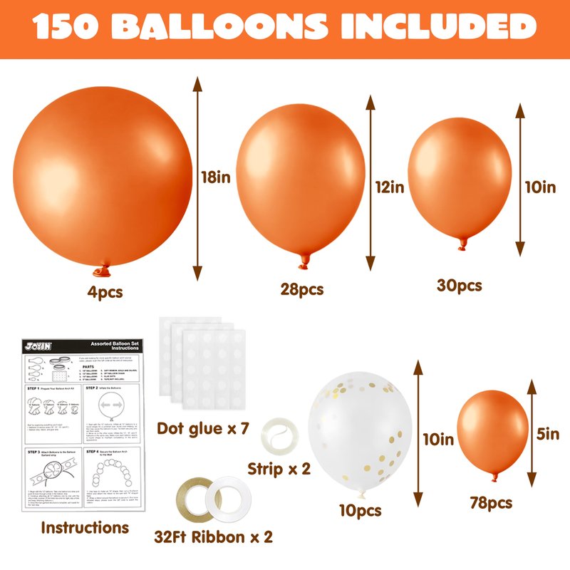 JOYIN 150 Pcs White Balloons, Different Sizes 18 12 10 5 Inch White Latex Balloon Arch Kit with Instruction for Birthday Decoration Party Graduation Wedding Holiday