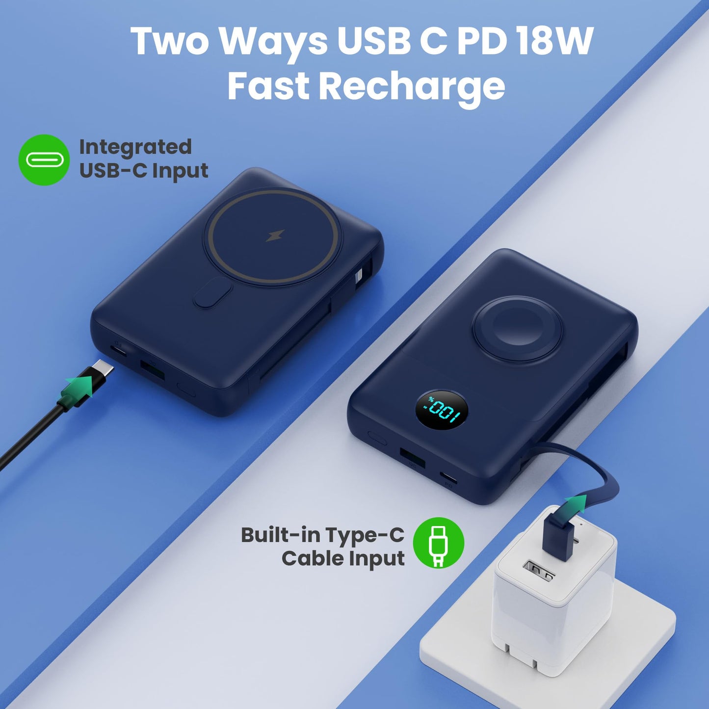 Magnetic Portable Charger 10800mAh for iPhone with Built-in Cables, 6-in-1 Wireless Power Bank with iWatch Charger, LCD Display 25W PD Fast Charging Battery Pack for iPhone 16/15/14/13/12, Apple Watch