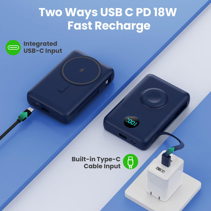Magnetic Portable Charger 10800mAh for iPhone with Built-in Cables, 6-in-1 Wireless Power Bank with iWatch Charger, LCD Display 25W PD Fast Charging Battery Pack for iPhone 16/15/14/13/12, Apple Watch