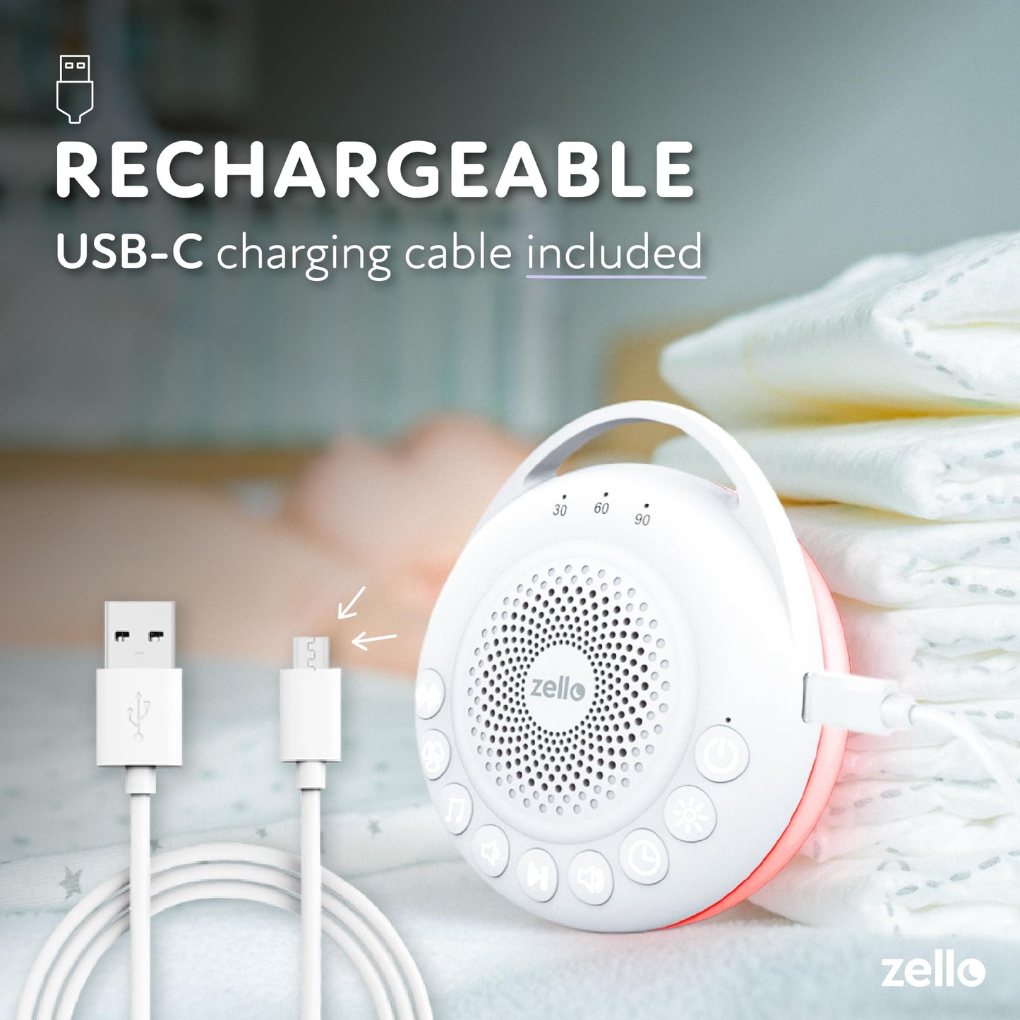 Zello Portable Pro White Noise Machine Baby Sleep Aid 30 Soothing Sounds Red Nightlight 20hr Battery USB Rechargeable Memory Function Portable Sound Machine Travel Pram Pushchair Cot Nursery