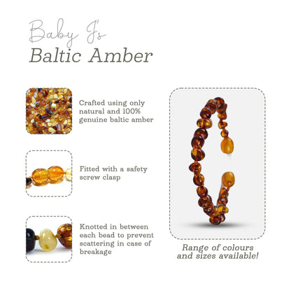 Baby J's - Cognac and Amethyst Coloured Bracelet/Anklet - Premium Amber Bracelet - Handcrafted with 100% Baltic Amber - Fitted with a Safety Screw Clasp - Knotted to Prevent Scattering - 14cm