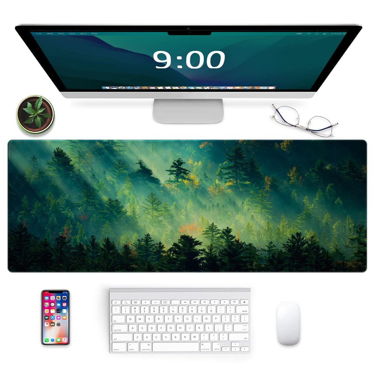 Galdas Mouse Pad,Office Desk Mat Large Gaming Keyboard Pad Durable Stitched Edges Washable Smooth Surface Control & Accuracy Extended Computer Mouse Mat (31.5X11.8In)-Green Forest…
