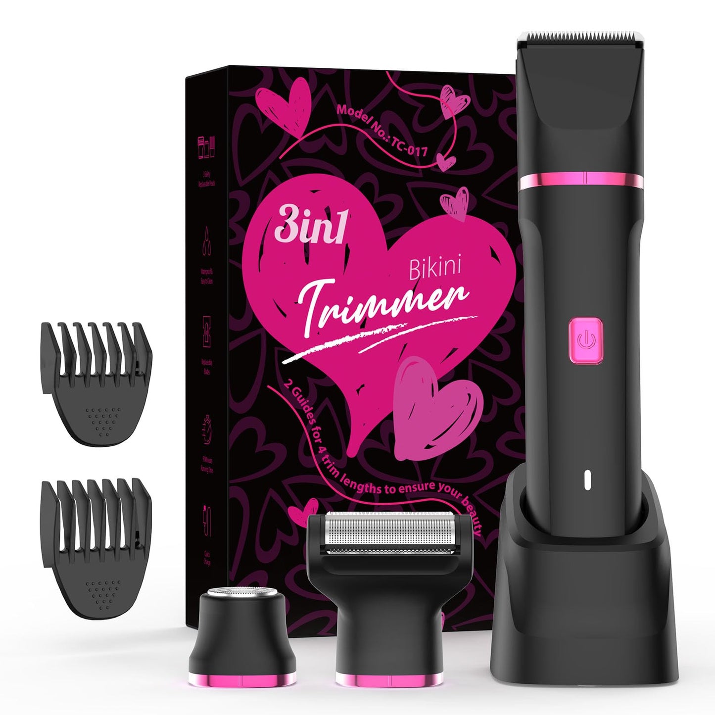 Bikini Trimmer for Women - Painless Electric Razors for Silk Skin,Cordless Body Shaver for Trip,Replaceable Lady Facial Razor, IPX7 Waterproof&Easy Cleaning, Ceramic Blade, USB Charge Dock Pink