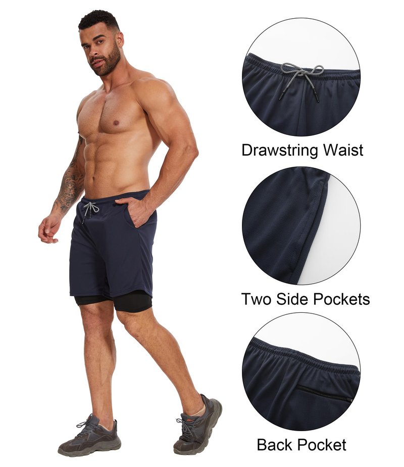 Kinglaman 4 Pack Mens 2 in 1 Running Workout Shorts with Liner, Gym Athletic Quick Dry Sport Shorts with Pockets 2 Black 1 Blue 1 Gray X-Large