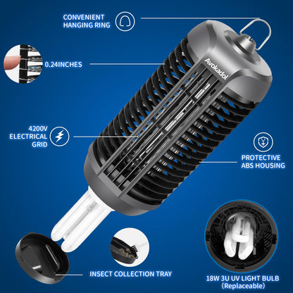 Avokadol Bug Zapper Outdoor Indoor, 18W Bulb Mosquito Zapper with 6.5 FT Power Cord, 4200V High Powered Fly Trap Indoor for Home, Mosquito Trap Cover 2100 SQ.FT. -Ideal for Backyard, Garden, Patio.