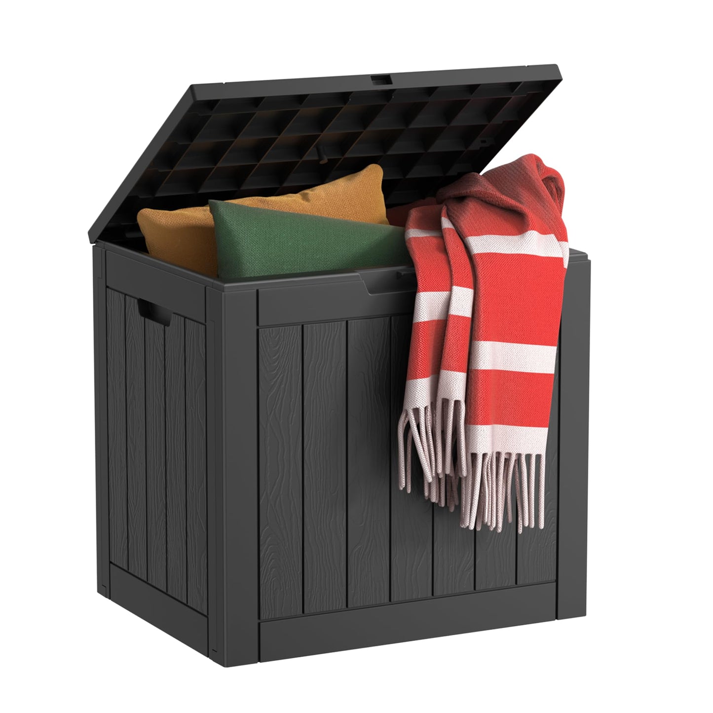 EasyUp 32 Gallon Resin Deck Box Waterproof, UV Resistant Outdoor Storage Box for Delivery, Porch, Patio and Garden, Stripe Black