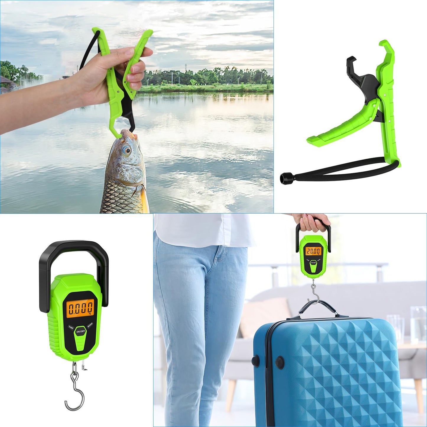 AMIR Digital Fishing Scale, 110lb/50kg Portable Luggage Scale, Electronic Fishing Scale with Lip Gripper, Digital Weight Scale with 38'' Tape Measure, Batteries Included