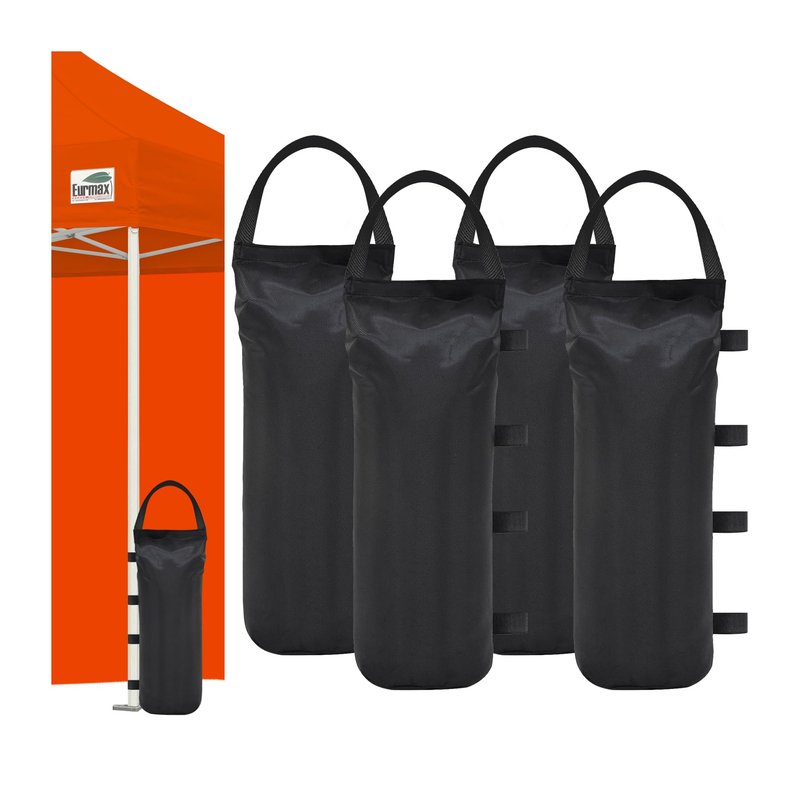 Eurmax USA 125LBS 4-Pack Universal Canopy Weights, Secure Wind Protection to Prevent Tipping, Easy Wrap-Around Installation Heavy Duty Sandbags (Without Sand), Fits All Instant Shelter Legs,Black