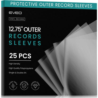 EVEO 25 Vinyl Record Sleeves Outer – Crystal Clear Outer Vinyl Sleeves LP Album Covers 12.75"x12.75" | Perfect Fit Protective 3 Mil Protection for Single & Double LPs - Archival Quality