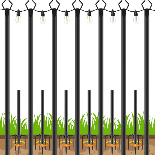 TQQVXX 7 Pack 10 FT String Light Poles,Metal with Fork Lights Poles for Outdoor String Light, Rustproof Heavy Duty for Outside Garden,Patio,Wedding,Backyard,Deck,Party