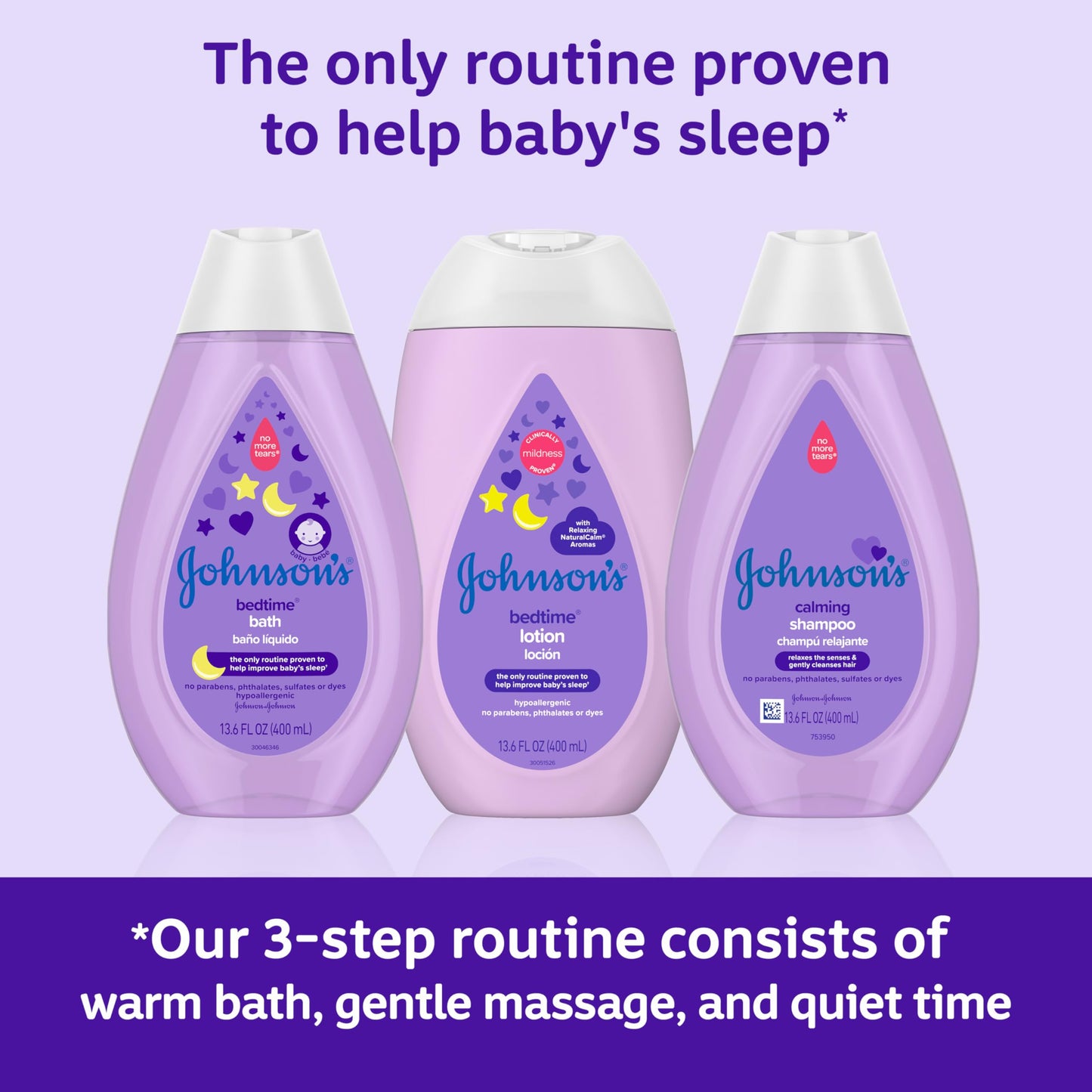 Johnson's Baby Sleepy Time Bedtime Gift Set with Relaxing NaturalCalm Aromas, Bedtime Baby Bath Shampoo, Wash & Lotion, Baby Bedtime Essentials, Hypoallergenic & Paraben-Free, 3 Items