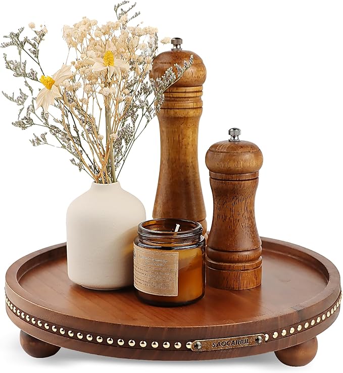 Decor Decorative Round Tray 11.81in for Home Decor for Coffee Table Farmhouse Kitchen Table Living Room Bathroom Centerpiece Tray Decor