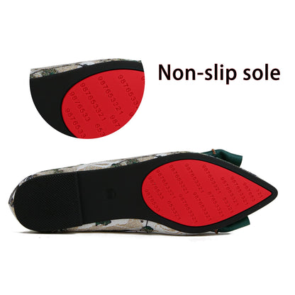 Women's Flats Shoes Pointed Toe Bow Embroidery Ballet Comfortable Dressy Slip On Flat Shoes Green Size 8.5
