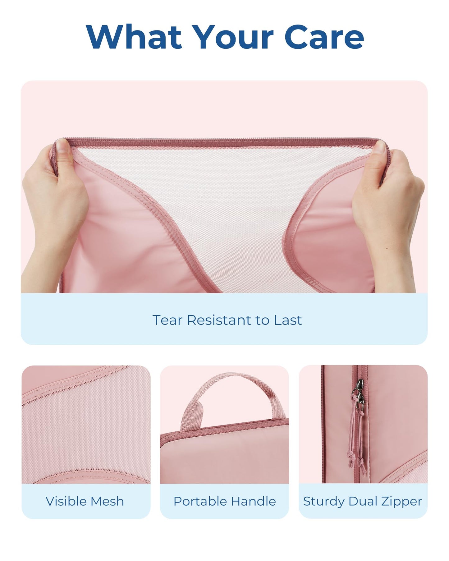 BAGSMART Compression Packing Cubes for Travel, 6 Set Packing Cubes for Suitcases, Compression Suitcases Organizers Bag Set for Travel Essentials, Lightweight Packing Organizers Baby Pink