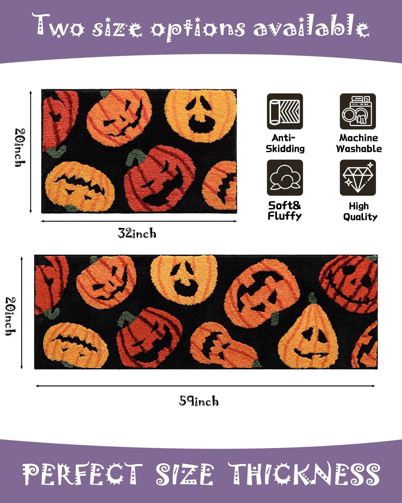 DEXDE Fall Halloween Bathroom Rugs Fun Pumpkins Bath Mat for Autumn Harvest Thanksgiving Home Decor, Soft Non-Slip Carpet for Hallway Bedroom Bathroom Kitchen Entryway, Orange Yellow 20x32