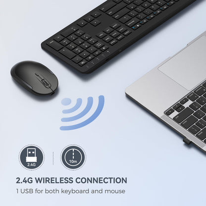 seenda Rechargeable Wireless Keyboard and Mouse, SK38-3 Ultra Slim Quiet USB Keyboard and Mouse Set for Windows Laptop PC, Full-Size QWERTY UK Layout, Black
