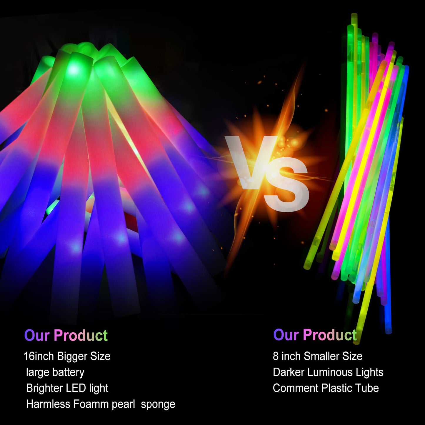 LifBetter Glow Sticks Bulk - 20Pcs LED Foam Sticks Glow Batons with Three Modes Party Flashing Light DJ Wands,for Festivals,Parties, Raves,Concert,Halloween