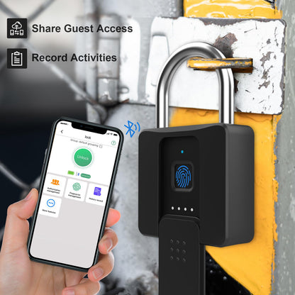 Fingerprint Padlock, Dhiedas Pad Lock with Fingerprint Bluetooth Key Waterproof Heavy Duty Combination Lock for Outdoor Fence Gate Shed Warehouse Gym Storage Yard
