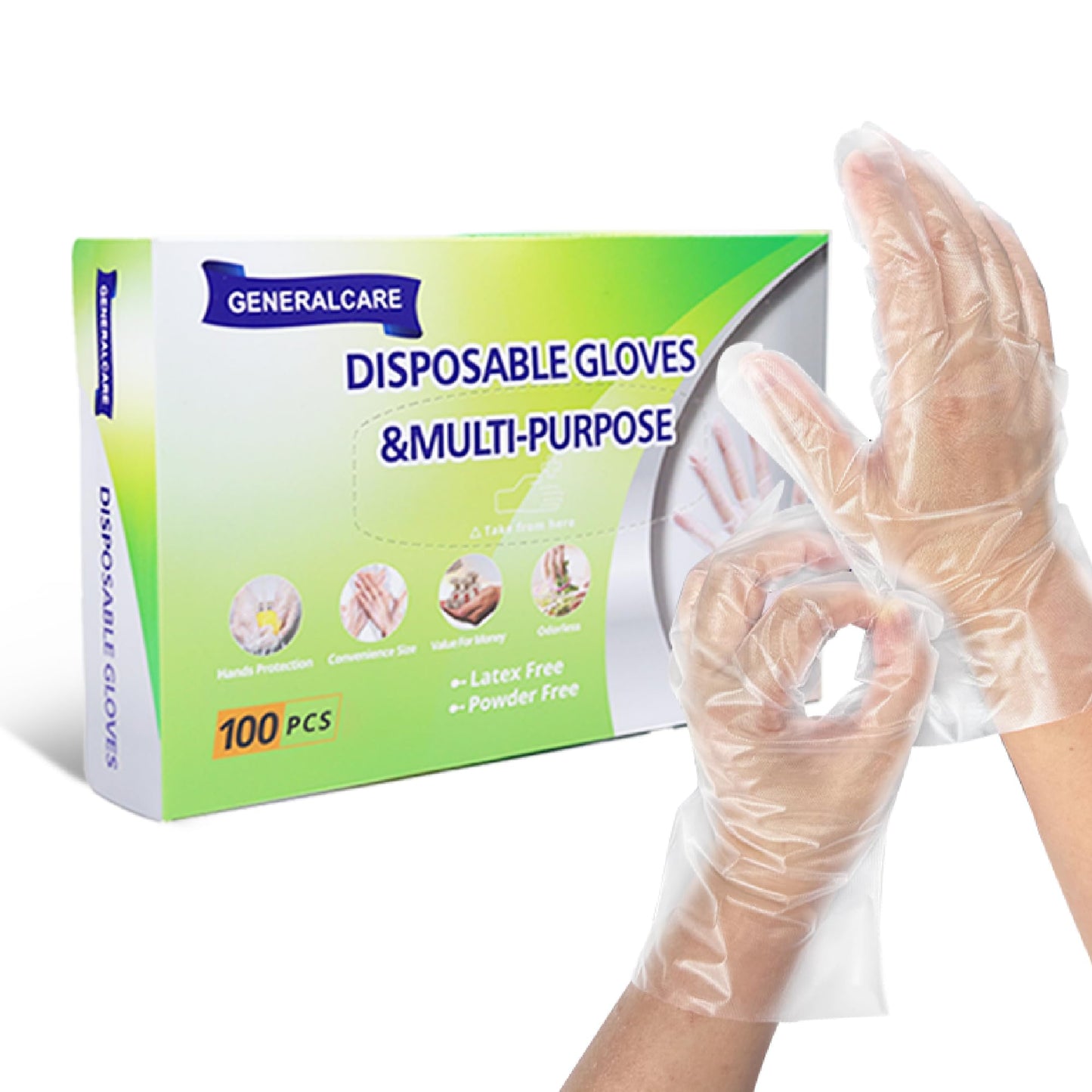 GENERALCARE 100 Pcs Disposable Plastic Gloves Food Handling Service Gloves Disposable for Cooking Kitchen Cleaning Food Prep Safe Restaurant Dye Universal Size