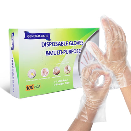 GENERALCARE 100 Pcs Disposable Plastic Gloves Food Handling Service Gloves Disposable for Cooking Kitchen Cleaning Food Prep Safe Restaurant Dye Universal Size