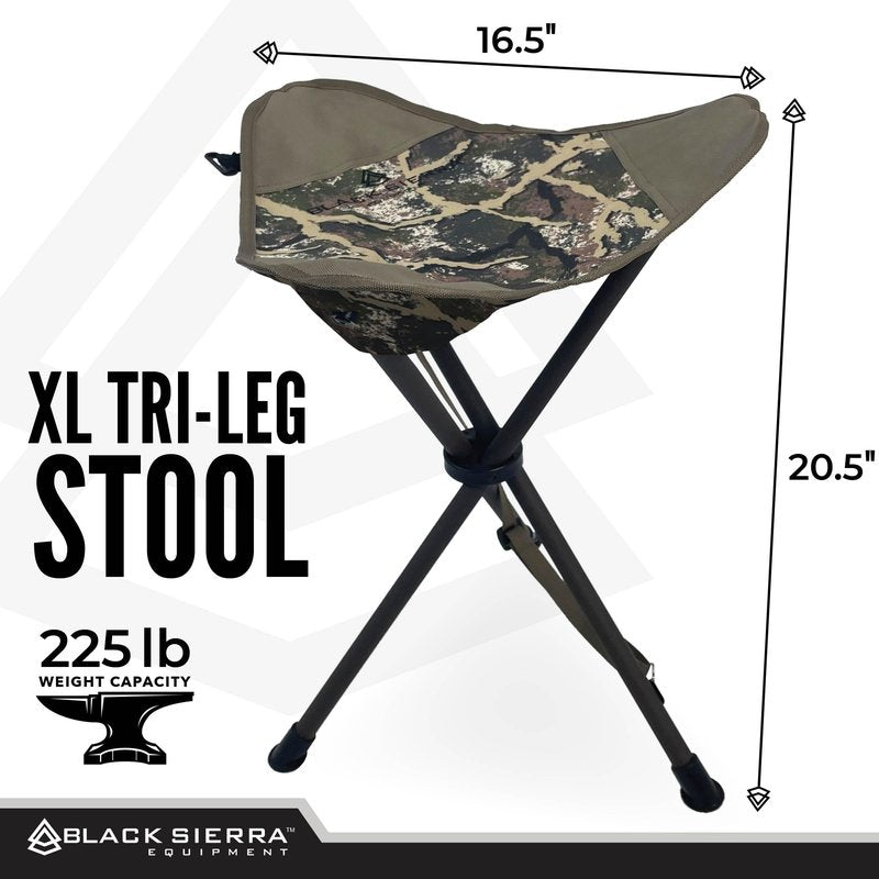Black Sierra Folding Hunting Stool with Shoulder Strap, Lightweight Collapsible Tripod Seat, Steel Frame Supports 225 lbs, Portable Foldable Chair for Hunting Blind, Fishing, Hiking, Travel