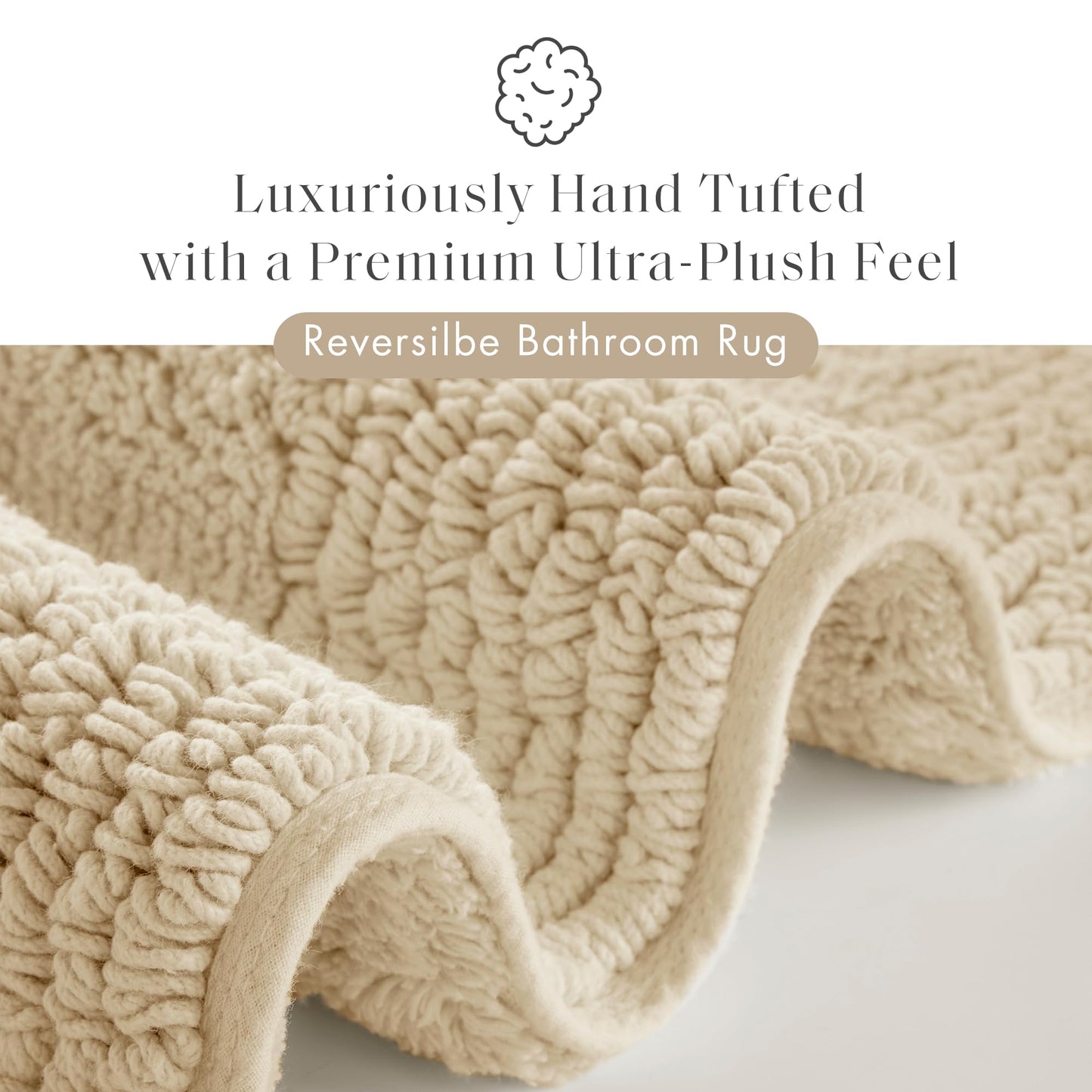 Madison Park Splendor Reversible 100% Cotton Tufted Bathroom Rug-3000 GSM Hotel Quality Luxurious Plush Medium Pile Bath Mat Absorbent, Quick Dry, Shower Room Décor, 21x34, Natural