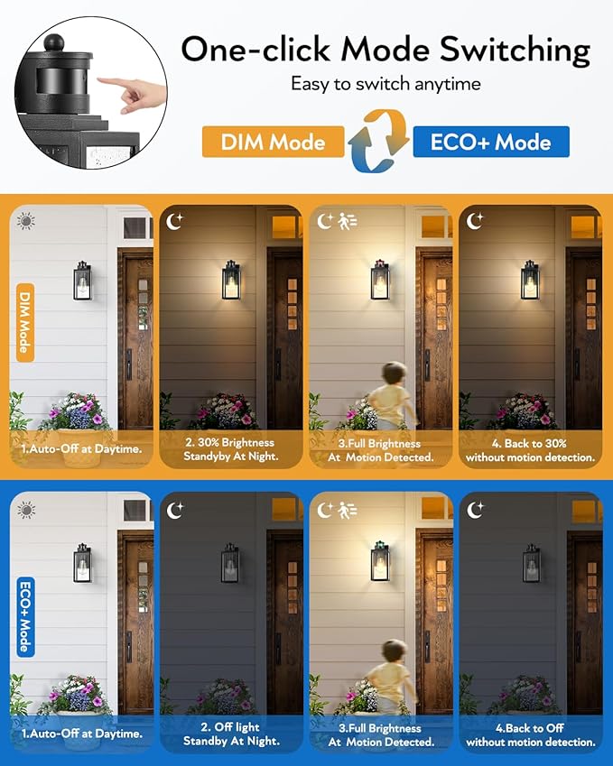 VIANIS 2 Pack Motion Sensor Outdoor Wall Lights, Matte Black Outside Lighting Fixtures for House, Exterior Porch Lights Wall Mount Sconce, Waterproof Dusk Dawn Sensor Coach Lanterns Outdoor Wall Lamps
