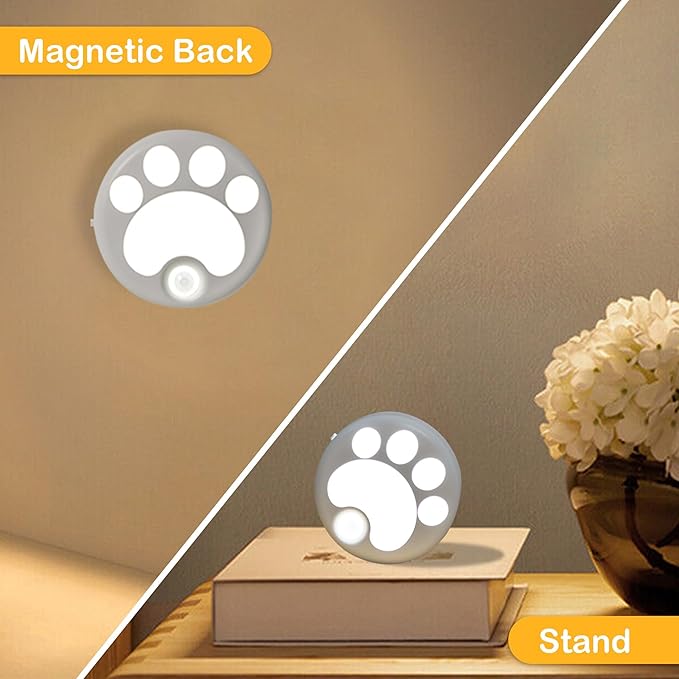 Attivolife Cat Paw Motion Sensor Night Light with Magnetic, USB Rechargeable & Cordless LED Lamp, Cute Kids Wall Light for Hallway, Bedroom, Nursery, Kitchen, Stairway