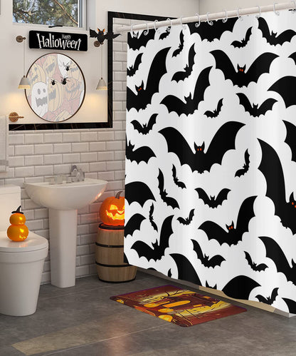 GCIREC Halloween Shower Curtain, Halloween Theme Black and White Bat Bathroom Curtain Halloween Party Decor Waterproof Fabric Machine Washable with 12 Hooks