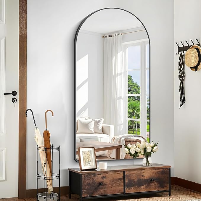 Arched Bathroom Mirror, 55"x30" Black Arched Mirror for Bathroom, Wall Mounted Mirror, Black Vanity Wall Mirror Metal Frame for Bedroom, Entryway, Living Room, Vertically Hanging
