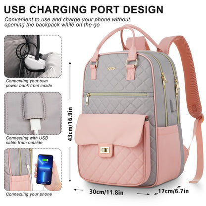 RJEU Laptop Backpack Women 15.6in,Anti-theft Rucksack Handbag for Work Travel Cabin,Smart School Backpack Girls College Bag for Office Uni Commuting,Gifts for Ladies,Black