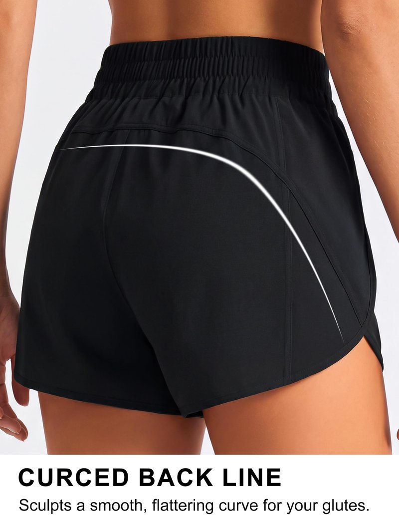 BMJL Women's Running Shorts Elastic High Waisted with Pockets, 2.5" Sporty Workout Quick Dry Athletic Shorts(M,Black)