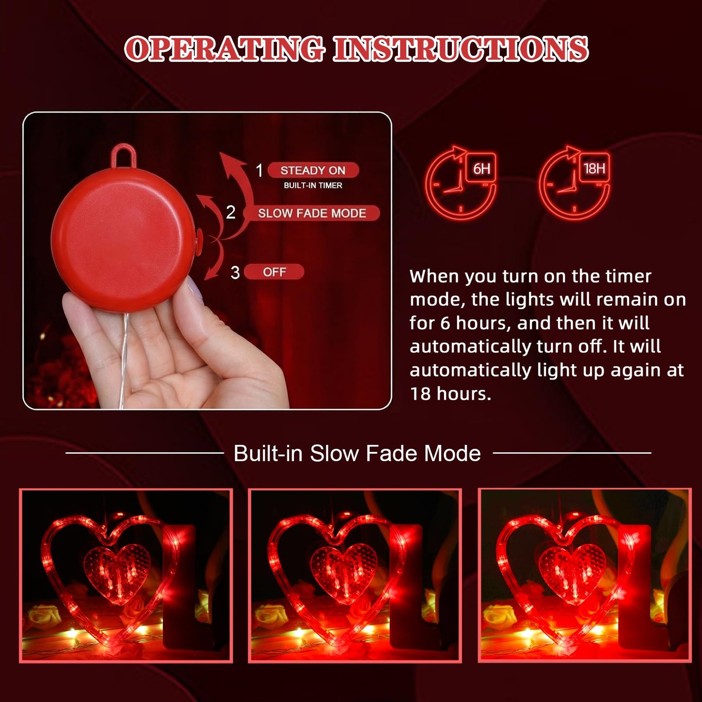 LOLStar Valentines Day Window Lights Decor with Timer, 3 Pack Battery Operated Red Heart-Shaped Window Decorations Silhouette Sucker LED Lamp Slow Fade Mode Romantic Light for 2026 Holiday Indoor Home