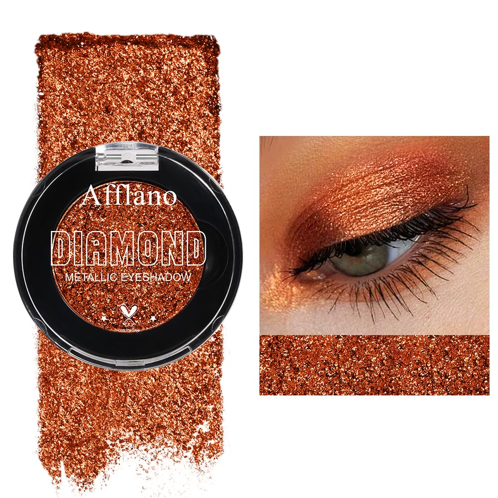 Afflano Metallic Orange Red Eyeshadow, Warm Glitter Eyeshadow Palette One-Swipe Coverage, Intense Color Sparkle Red Brick Eye shadow, Long Lasting Fall Eye Shadow for Women Halloween Pumpkin Makeup