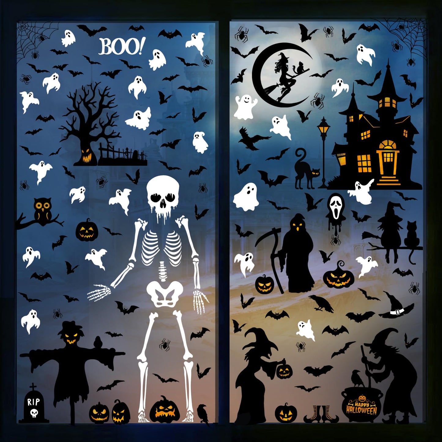 Halloween Window Clings - 8Sheet Halloween Decor Indoor Decals for Party Decoration,Giant Spooky Monster Silhouette Decal Scary Window Clings for Glass Windows