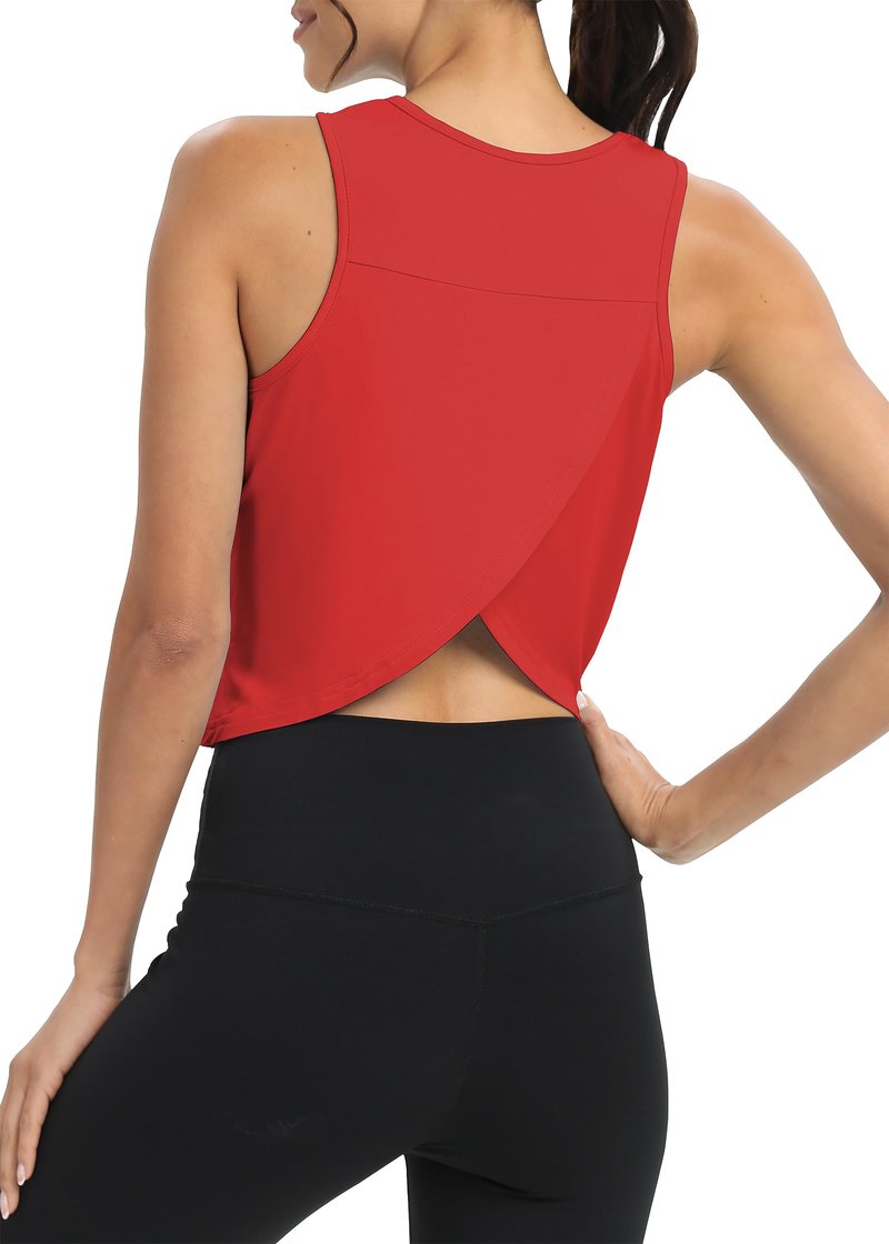 Mippo Crop Workout Tops for Women High Neck Tank Tops Muscle Tank Athleitc Gym Shirts Exercise Sports Shirts Red M