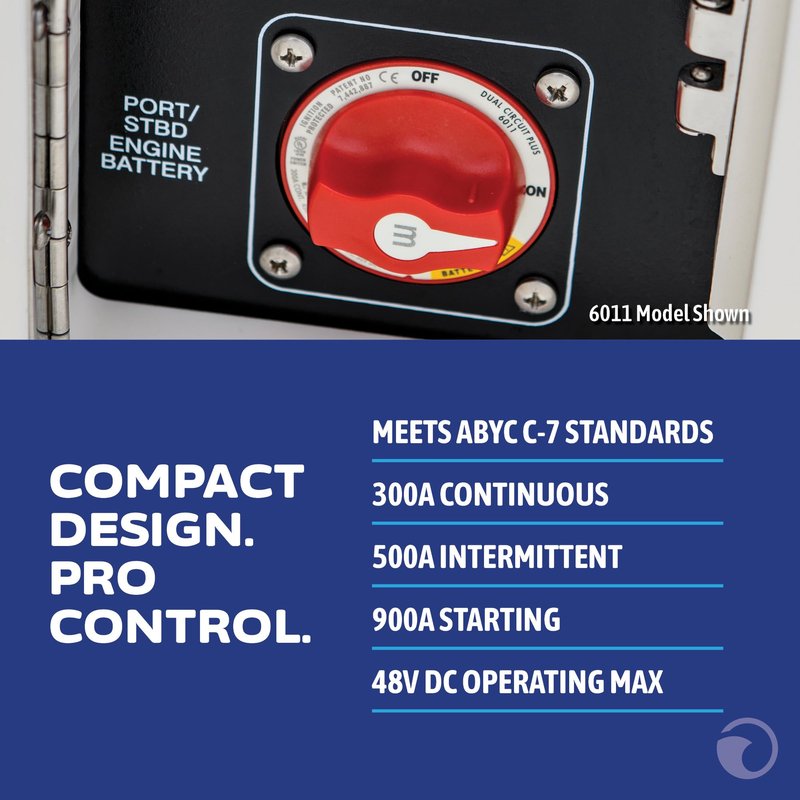 Blue Sea Systems m-Series Battery Switch ON/OFF with Knob, 6006, Red
