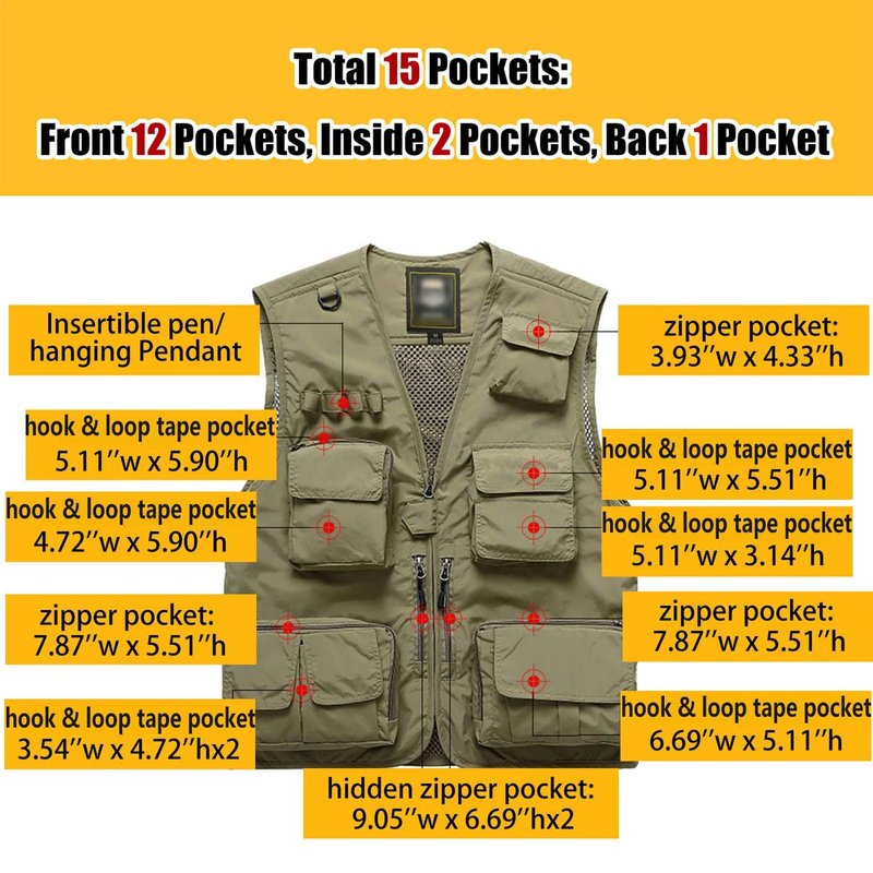 Flygo Men's Casual Lightweight Outdoor Fishing Work Safari Travel Photo Cargo Vest Jacket Multi Pockets(Large, Army Green)