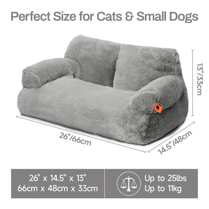 MEWOOFUN Stylish Cat Bed for Indoor Cars Large - Fluffy and Soft Cat Sofa Bed Small Dog Sofa Bed for Dogs and Cats - 66x48cm Cute Cat Bed Couch with Non-slip Bottom, Grey
