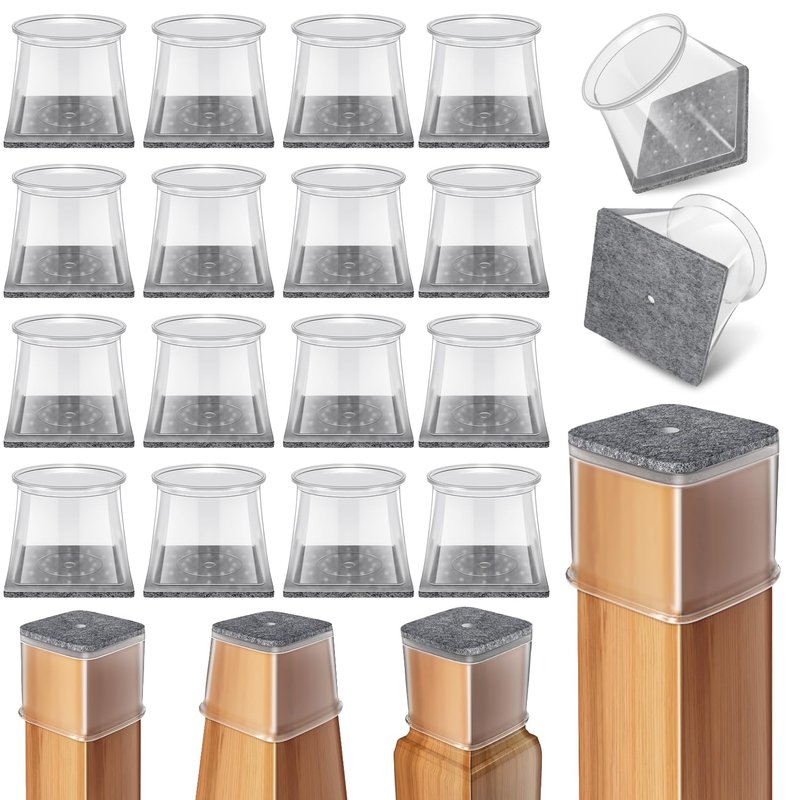 Ansible 24 Pcs Chair Leg Floor Protectors Square, Silicone Felt Furniture Leg Pads Caps Covers for Hardwood Floors (Fit:1-1/2" to 1-7/8")