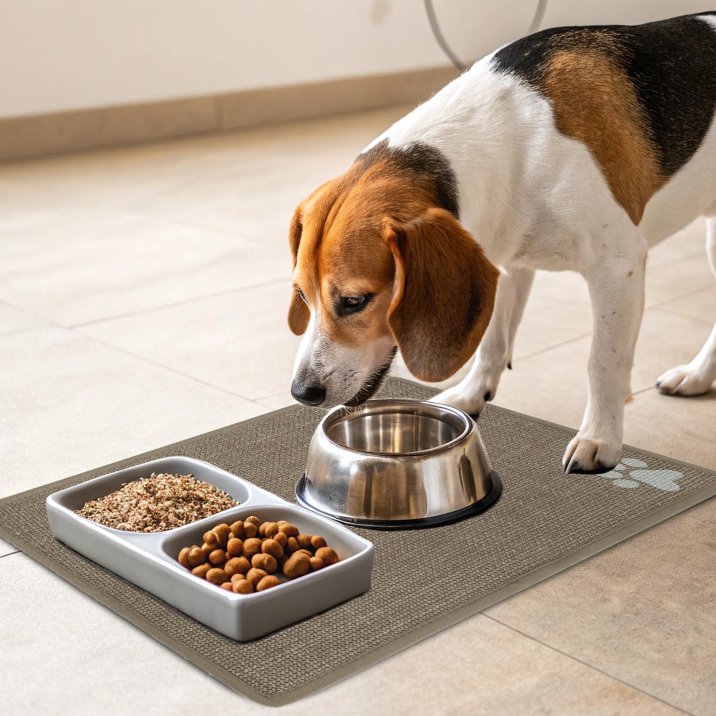 PUPTECK Dog Food Mat, Absorbent Pet Cat Feeding Mat for Food and Water Bowls, Anti-Slip Dog Placemat for Floors Waterproof, Pet Supplies Accessories, Khaki S